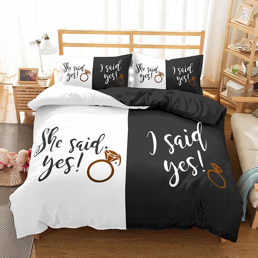 Lover Couples King Queen Duvet Cover Black And White Printed Bedding Set For Adults Valentine's Day Bedroom Decor Quilt Cover
