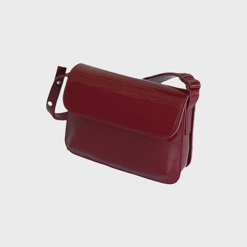 "Damen Rote Lackleder Retro Schultertasche - Herbst/Winter Handheld Unterarm Messenger"