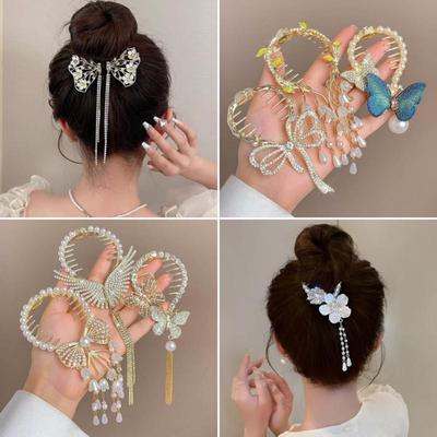 Lily of the Valley Tassel Hairpin - Elegant Rose and Claw Clip Accessory for Women's Half-Up Updos