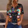 Dames T-skjorte Tee Halloween Trykket Knapp Kortermet Tunika Daglig Helgemote Basic V-hals Vanlig Topp