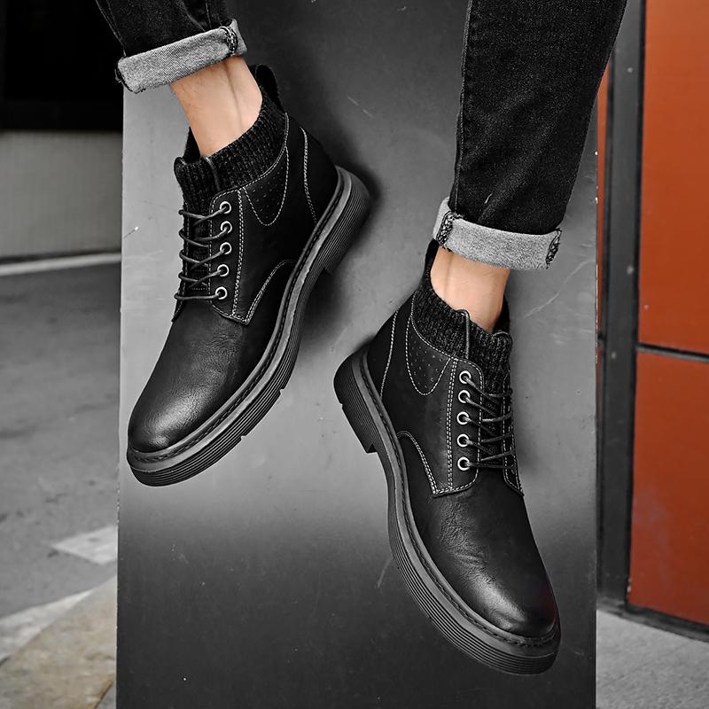 Fashion Men's round headed high top leather shoes Luxury quality minimalist design  leisure business office autumn and winter boots