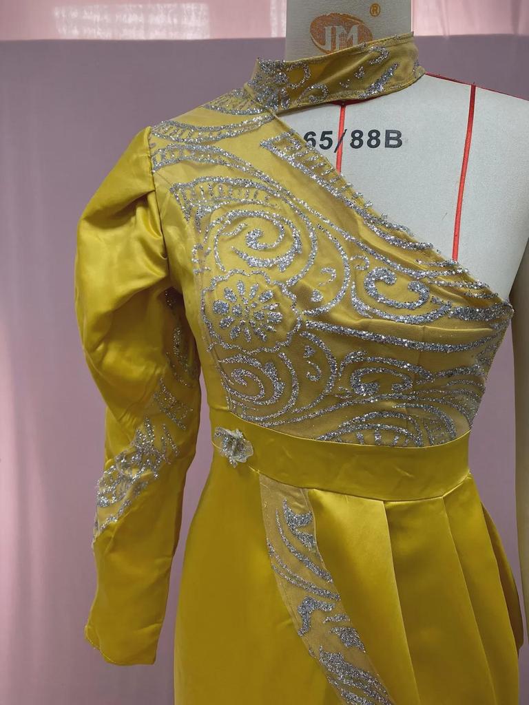 2025 Autumn European and American High Collar Gold Evening Dress for Women