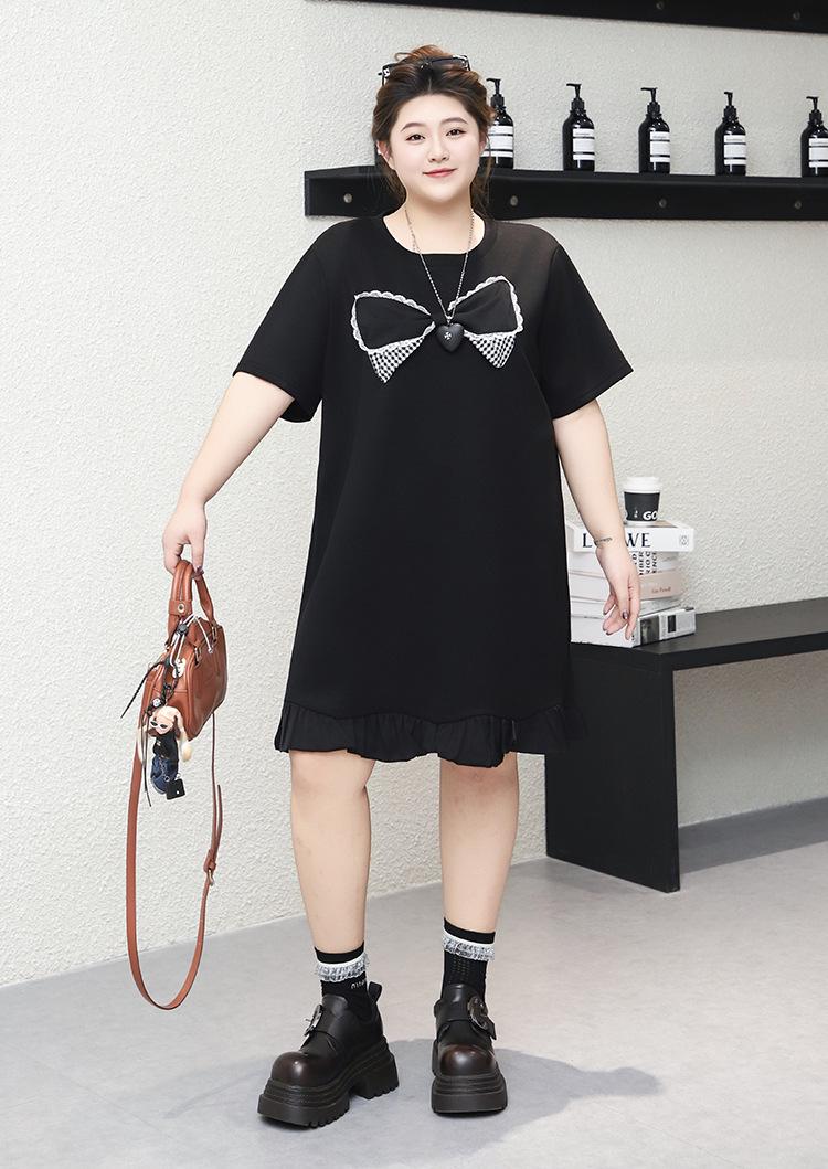 

Plus Size Slimming 3D Bow Summer Dress - Loose Fit, Comfortable, and Flattering for Women Up to 300 Jin 3XL (120-140 jin) чёрный