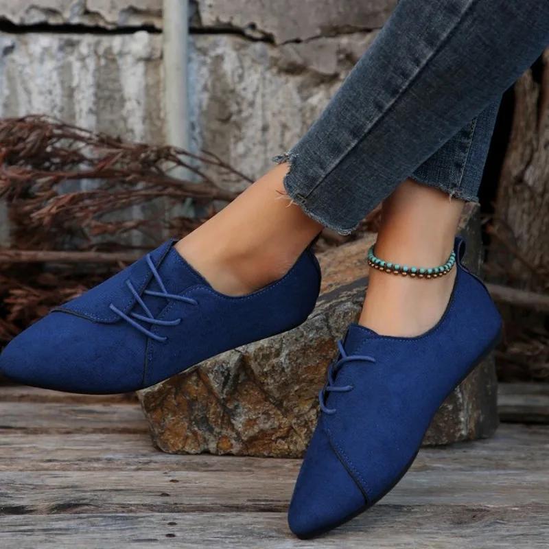 Fashion Fashion Pointed Shoes Female Shoes Daily Casual Shoes Classics Black Lace-Up Comfortable Flats Women's Flat ShoesAutumn
