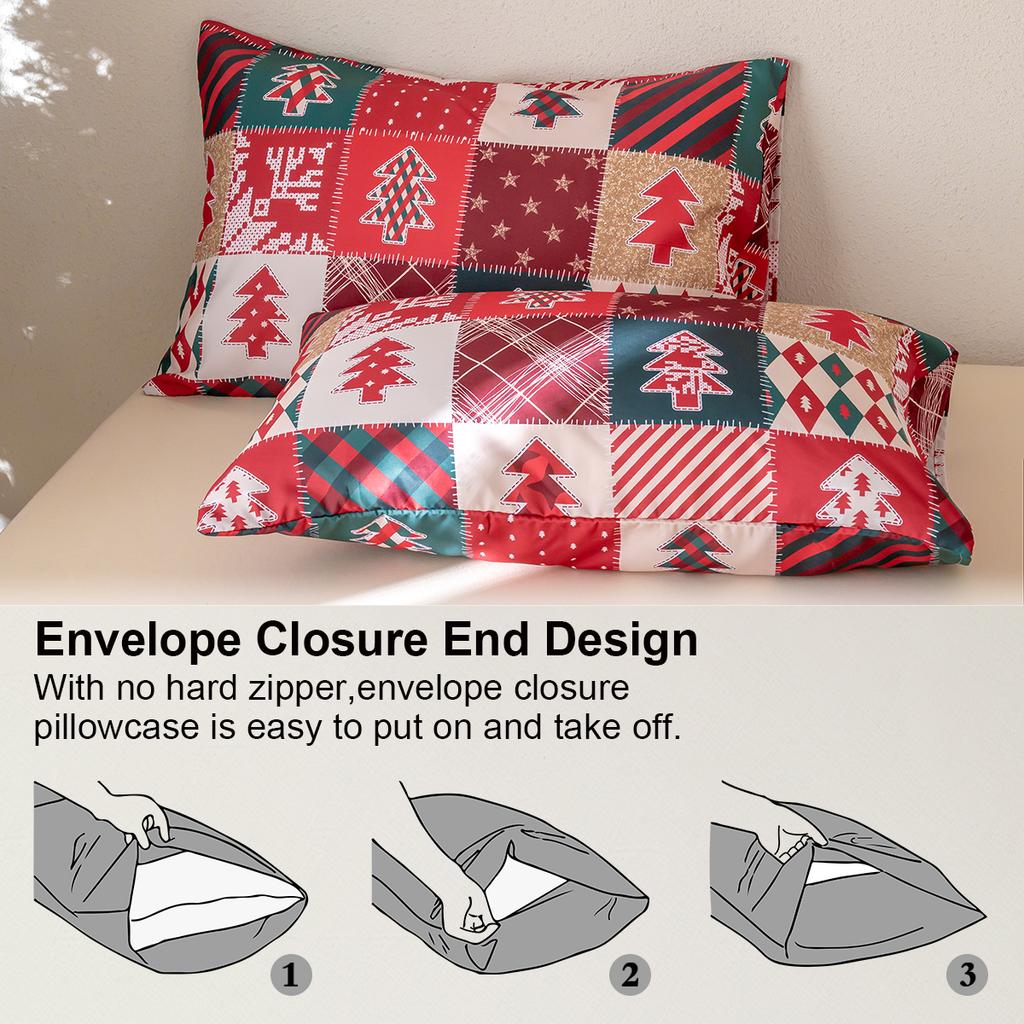 3Pcs/Set Christmas Reindeer Snowman Bedding Set Includes 1 Duvet Cover And 2 Pillowcases Soft And Skin-Friendly