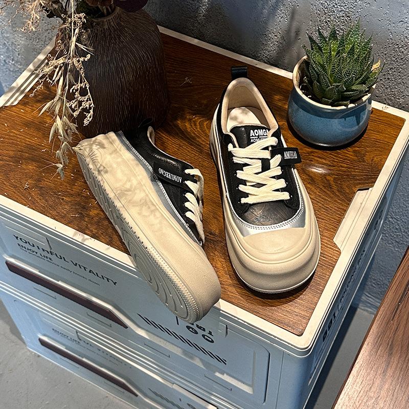 

Retro little white shoes women s spring new thick-soled heightening muffin shoes commuting versatile shoes women s fashion board shoes 35 чёрный