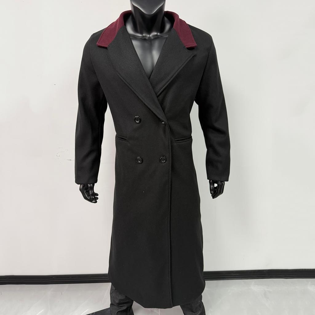 Men's British Solid Color Long Coat Fashionable Warm Woolen Overcoat