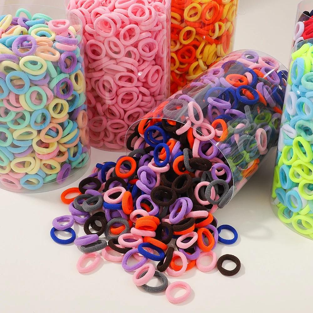 100PCS Colorful Basic Nylon Ealstic Hair Ties for Girls Ponytail Hold Scrunchie Rubber Band Kids Basic Hair Accessories