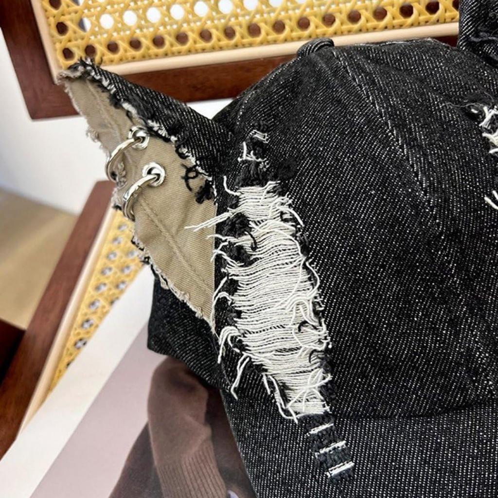 Ragged Denim Baseball Cap, Y2K Rabbit Ears Hat, Unisex, Street Trend, Adjustable Cap, Men‘s Hip-Hop Caps