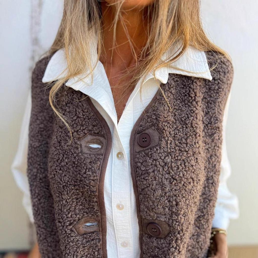 2025 Autumn/Winter Lambswool Fleece Button Vest Jacket Waistcoat