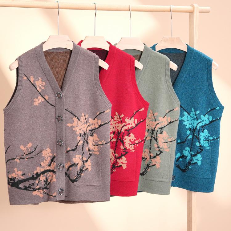 Middle-aged and Elderly Sweater Vest Female Mother Wear Autumn High-end Sweater Warm Vest Grandma Autumn Vest