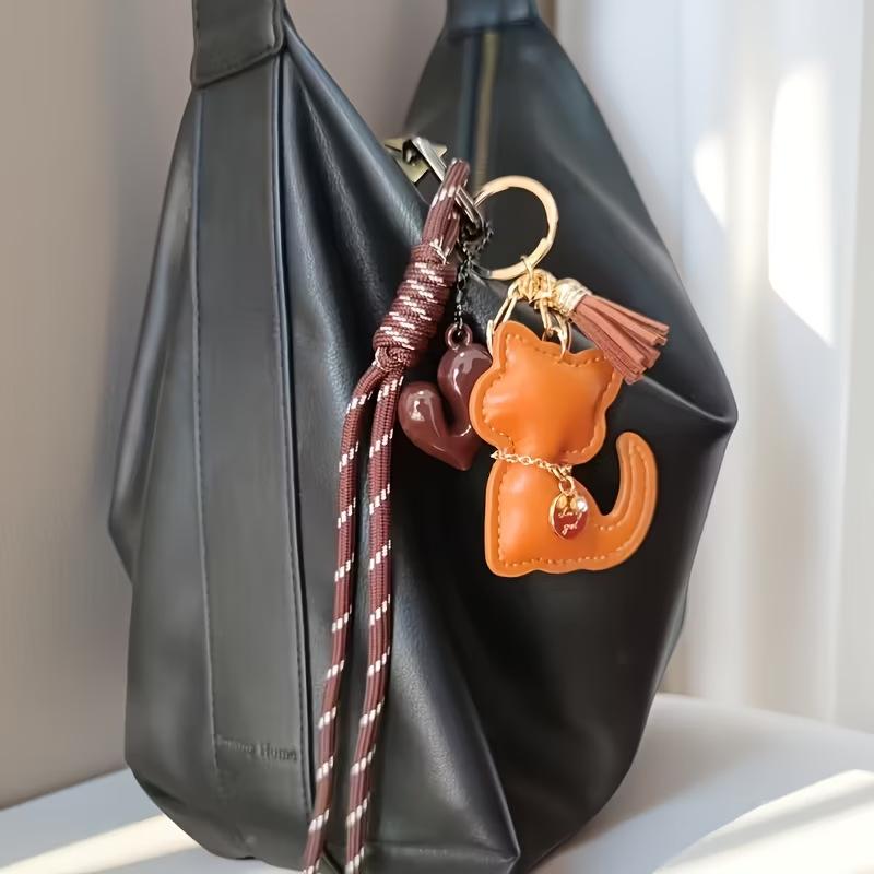 Bag Charm Fashion PU Leather Cat Cute Animal  Women Bag Charm Hanging Pendant Decoration Gifts