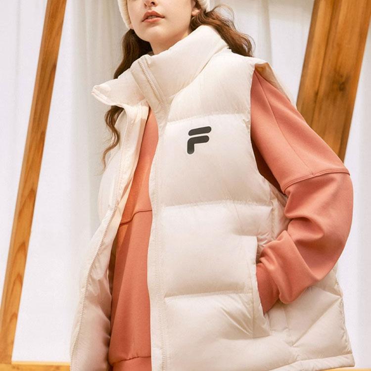 FILA Fusion FOB Series Solid Color Zip Stand Collar Sleeveless Down Vest Unisex vest Milk-Beige T11U343906F-BG