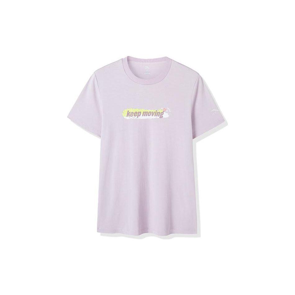 

Anta Однотонная футболка с принтом букв, круглым вырезом и короткими рукавами, женские топы, фиолетовая 162138109-2 S