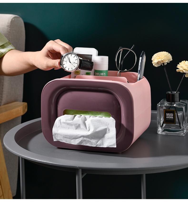 Household Living Room Simple Storage Tissue Box, Large Capacity Plastic Paper Drawer Box