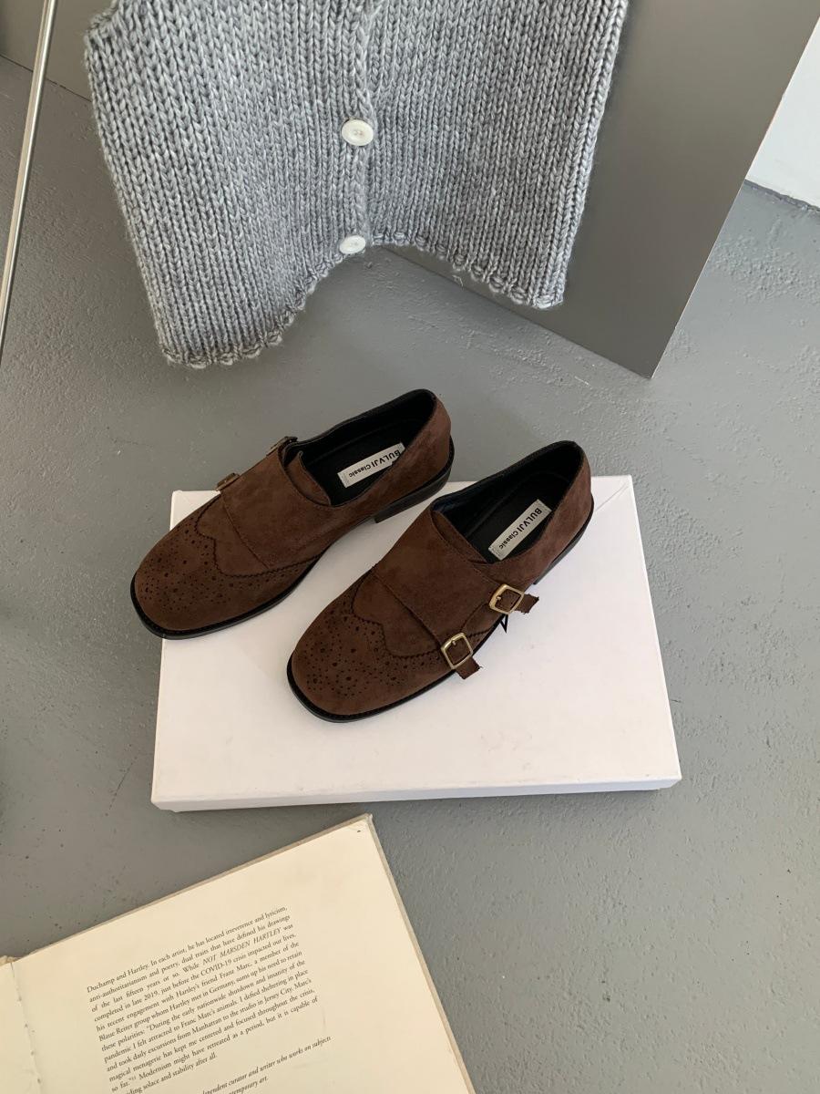 

Ретро британские туфли на толстом каблуке из маленькой кожи 2025 осень новая круглая голова лоферы мягкая подошва одинарные туфли 39