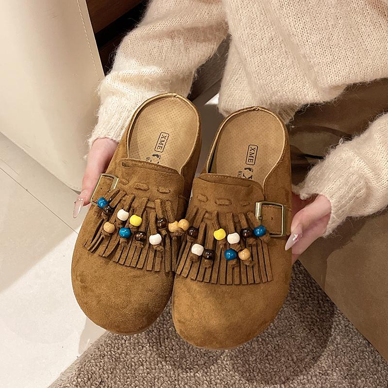 Fashion 2025 Women Mules Shoes Flats Suede Women's Sandals Fringes Summer Fashion Slippers Walking Dress Cozy