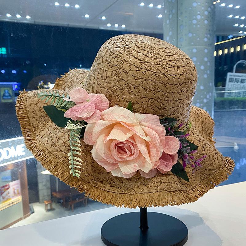 Summer three-dimensional handmade flower sun hat women's seaside beach vacation sweet sun hat outdoor big brim sun hat