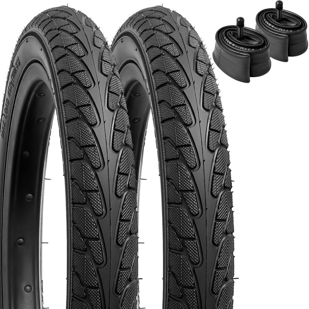 YunSCM Set of 2, 14x1.75 Tires, 14x1.75 47-254 Bicycle Tires + 14x1.75/2.125 Bicycle Tubes with 32mm Schrader Valves + Tire Lever, Y-1056