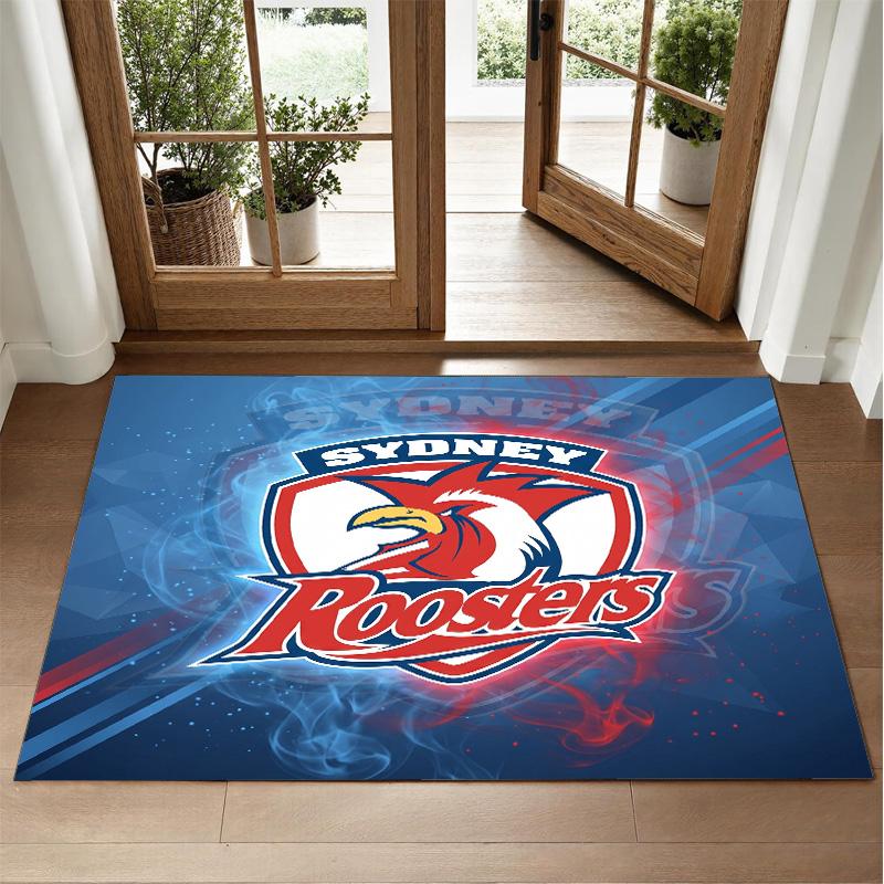 Sydney Roosters Design Crystal Velvet Rug Soft Decorative Mat for Bedroom Entrance