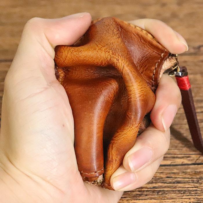 First Layer Cowhide Coin Purse, Women's Zipper Coin Purse, Hand Polished and Used Vegetable Tanned Leather Coin Purse