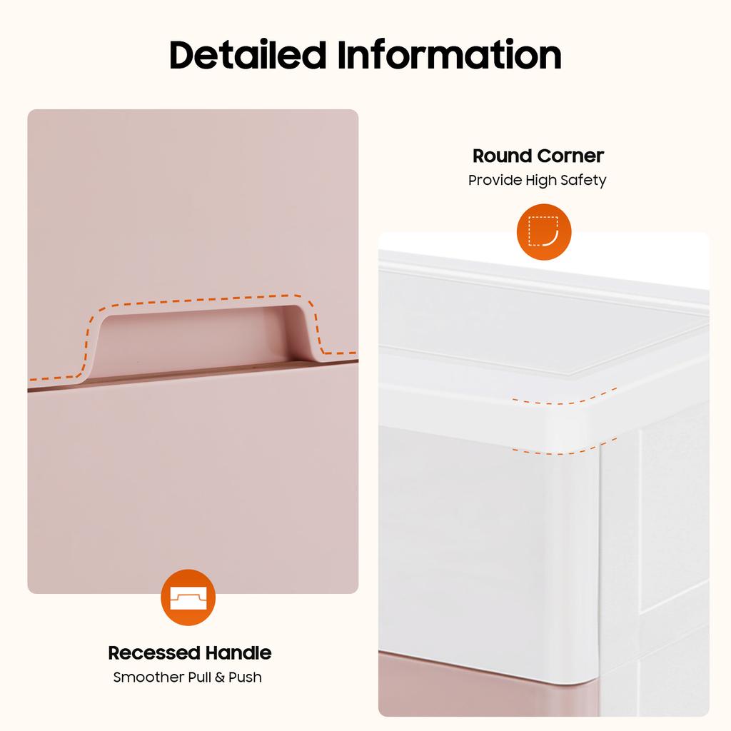 5-Drawer Storage Cabinet, 17.1x11.4x31.5in Plastic Organizer Dresser with Wheels, Modern PP Bookshelf for Bedroom, Closet, Offic