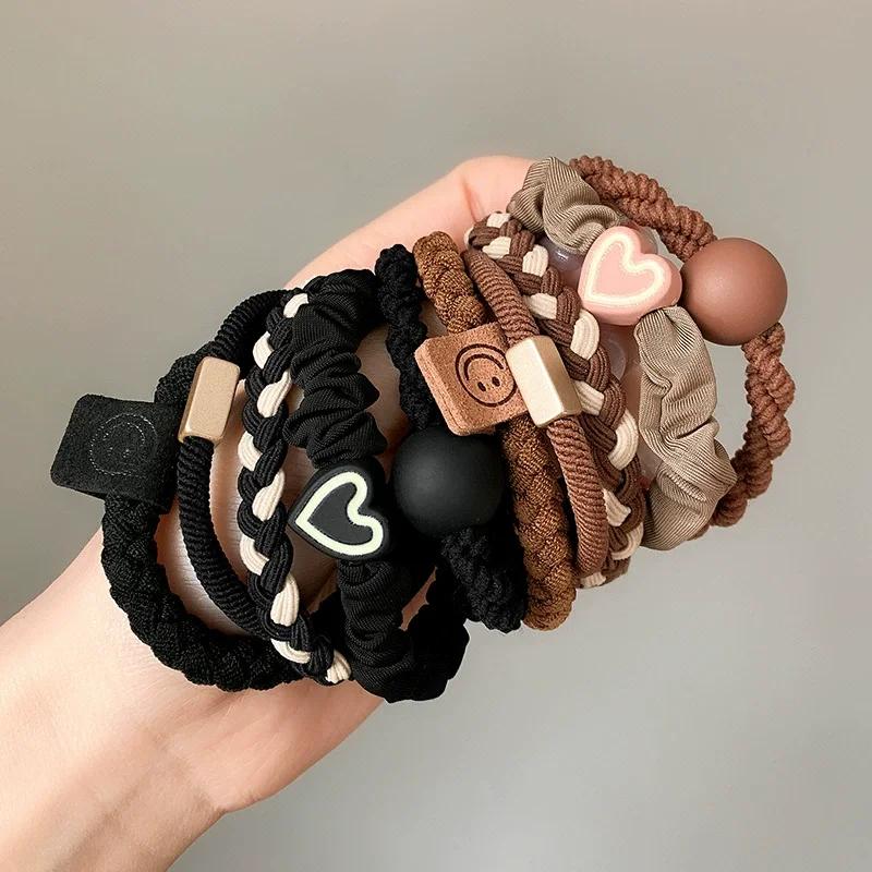 5/10PCS Women Headband Leather Band High Ponytail Holder Hair Accessories Simple High Elasticity Durable Rubber Band Hair Circle