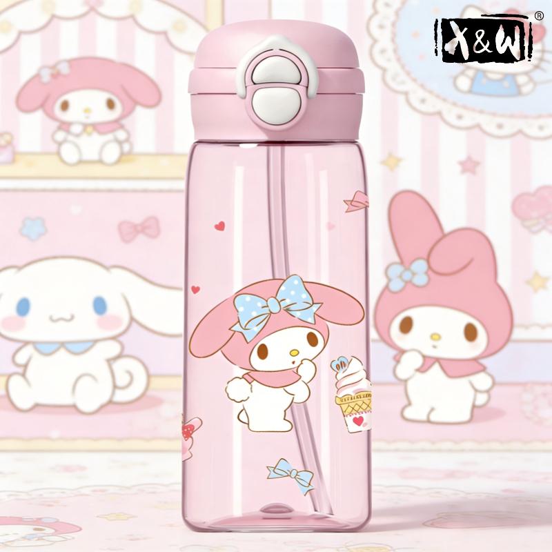 X&W Sanrio Tritan Material Space Cup 500mL Double Drinking Pop-up Lid Portable Water Cup Bubble Tea Cup Kids Water Bottle Cups