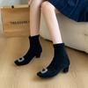 Fashionable Mid-Calf Diamond Embellished Solid Color Women's Boots Autumn Winter Low Cut Fashion Boots Pure Color Booties