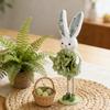 Easter Standing Bunny Doll Cute Fabric Rabbit Figurine with Artificial Flower for Spring Home Shelf Table Decor