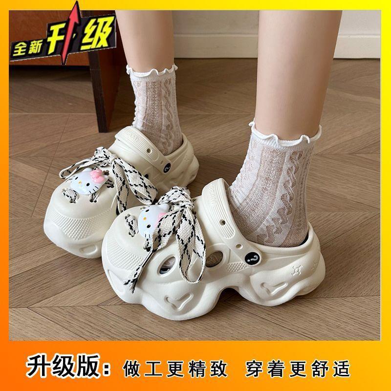 Cute Soft-soled Thick-soled Heightening Hole Shoes for Women In Summer, Super Fire Beach Bag Head Cool Slippers 2025 New Explosion