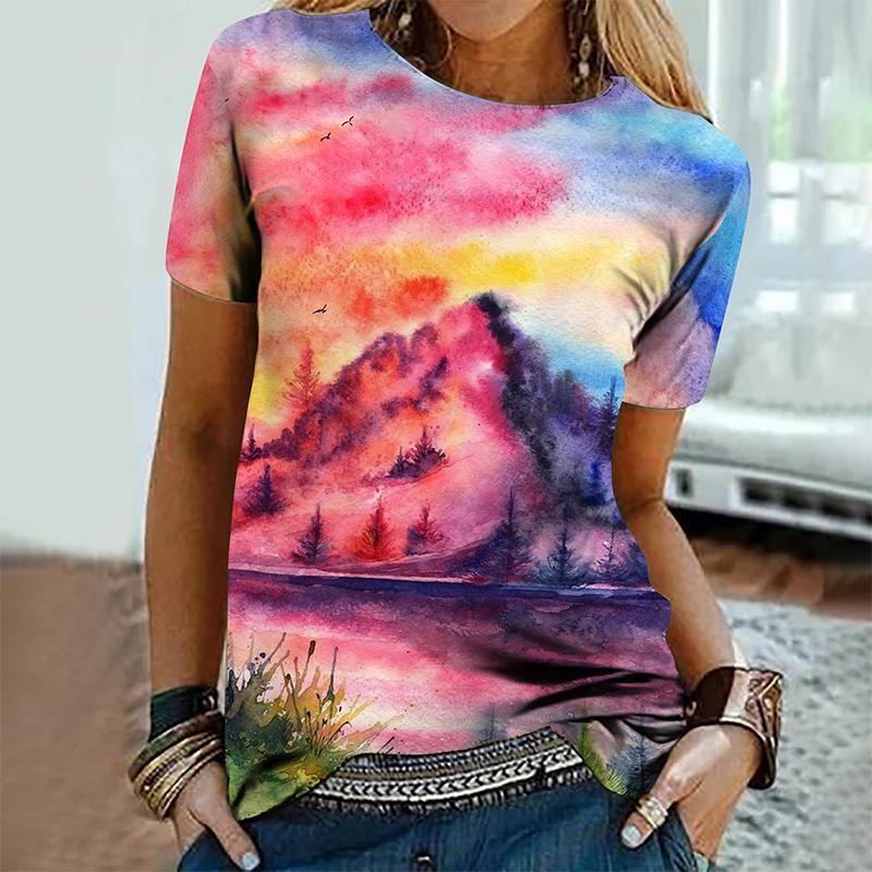 Natural Landscape 3D Print T-Shirts Women Summer New Streetwear Short Sleeve T Shirt Y2k Tops Harajuku Oversized Woman Clothing