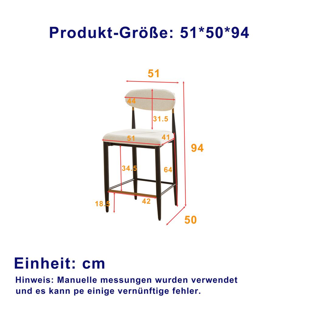 2-Pack Counter Height Bar Stools, Upholstered French Country Kitchen, Ergonomic Curved Backrest, Black & Coffee Contrast Frame, Cream Fabric Cushion