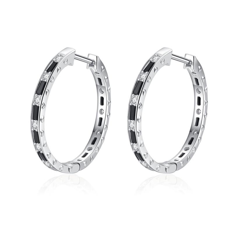 Black Awn New Classic Silver Color Round Trendy Spinel Engagement Hoop Earrings for Women Jewelry I181