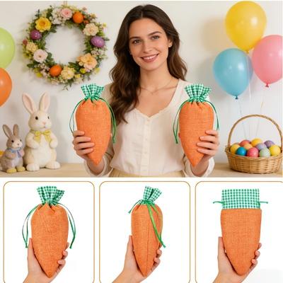 12pcs Carrot-Shaped Gift Bags with Carambole Opening Easter Favor Packaging Shower & Spring Decor Rustic Carrot Bags for Treats