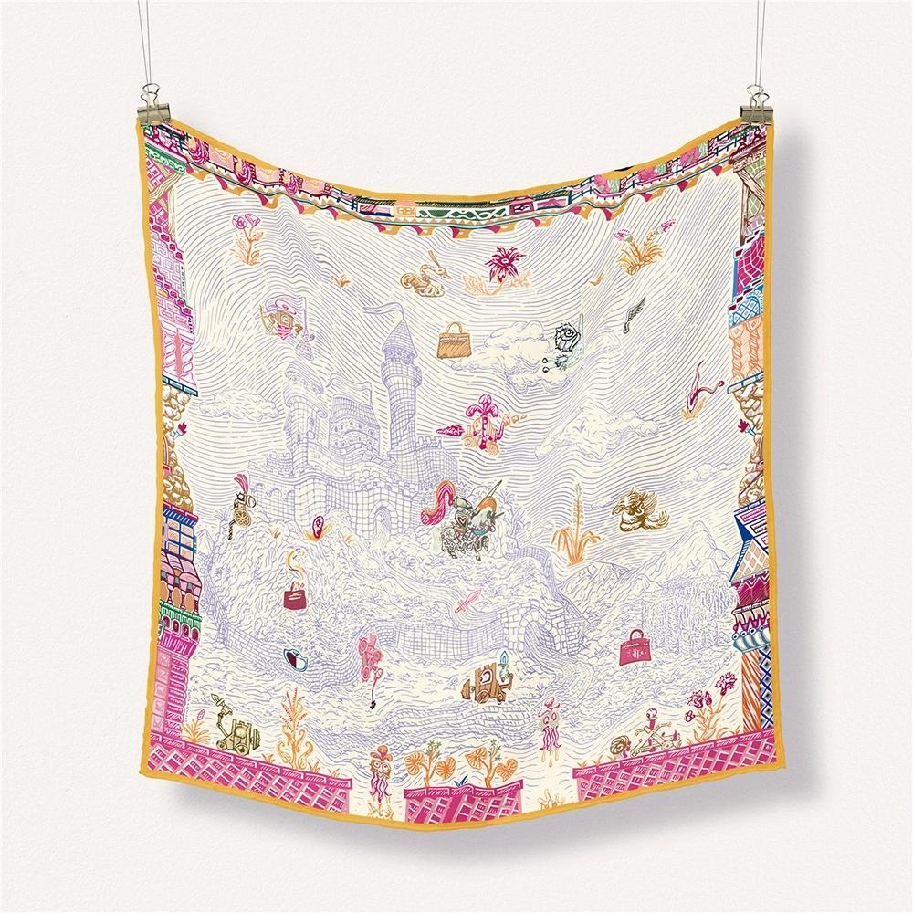 

53CM Korean Floral Bandannas Square Printed Kerchief Ladies Small Scarf Four Seasons Luxury Twill Silk Scarves for Women 53x53cm