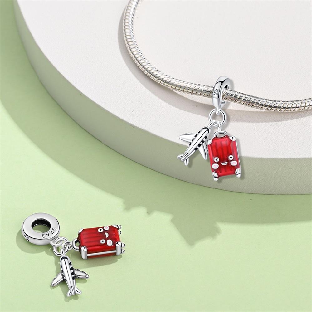 Original Charms Copper Red Suitcase Pendant Beads Fit Bracelet Women Jewelry Making Diy Gift