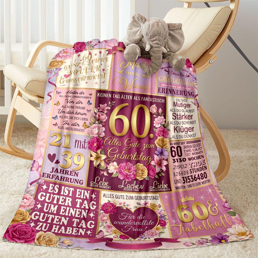Happy 60th Birthday Celebration Flannel Blanket-Soft and Suitable for Sofas,Beds,Offices,Travel,All Seasons,Great Gift for Holidays and Birthdays.