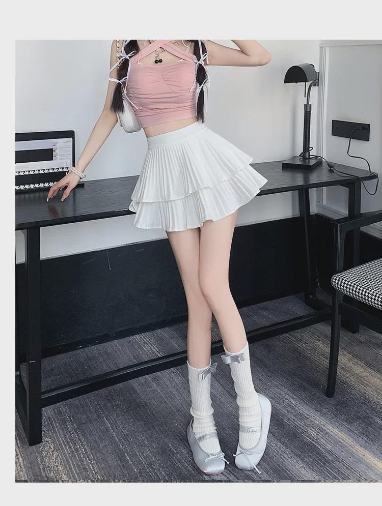 2025 Summer Korean Style Women's Petite Pleated Midi Skirt with Elastic Waist and Slimming Fluffy Design