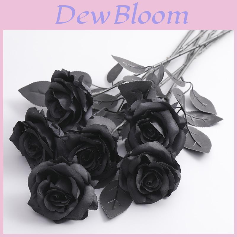 Gothic Black Rose Artificial Silk Flower Bouquet For Wedding Photography Decor