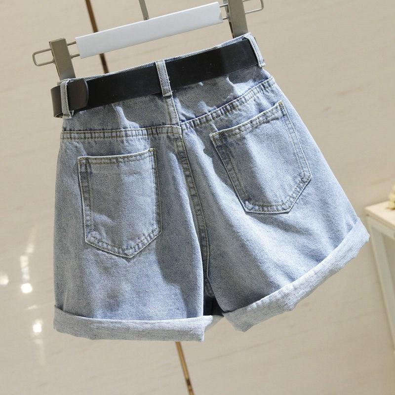 High Waisted Denim Shorts Women Spring Summer Korean Version Loose Slimming Rolled Edge Wide Leg A Line Pants