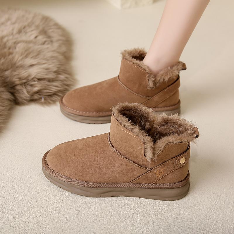 Women's fashion lightweight winter warm fur one snow boots padded lining non-slip casual sports cotton boots