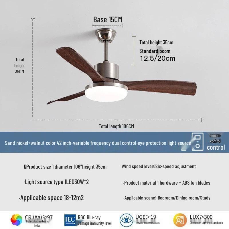 Wabi-Sabi Walnut Ceiling Fan with Full-Spectrum Light - Ideal for Chinese-Style Dining Rooms and Living Areas