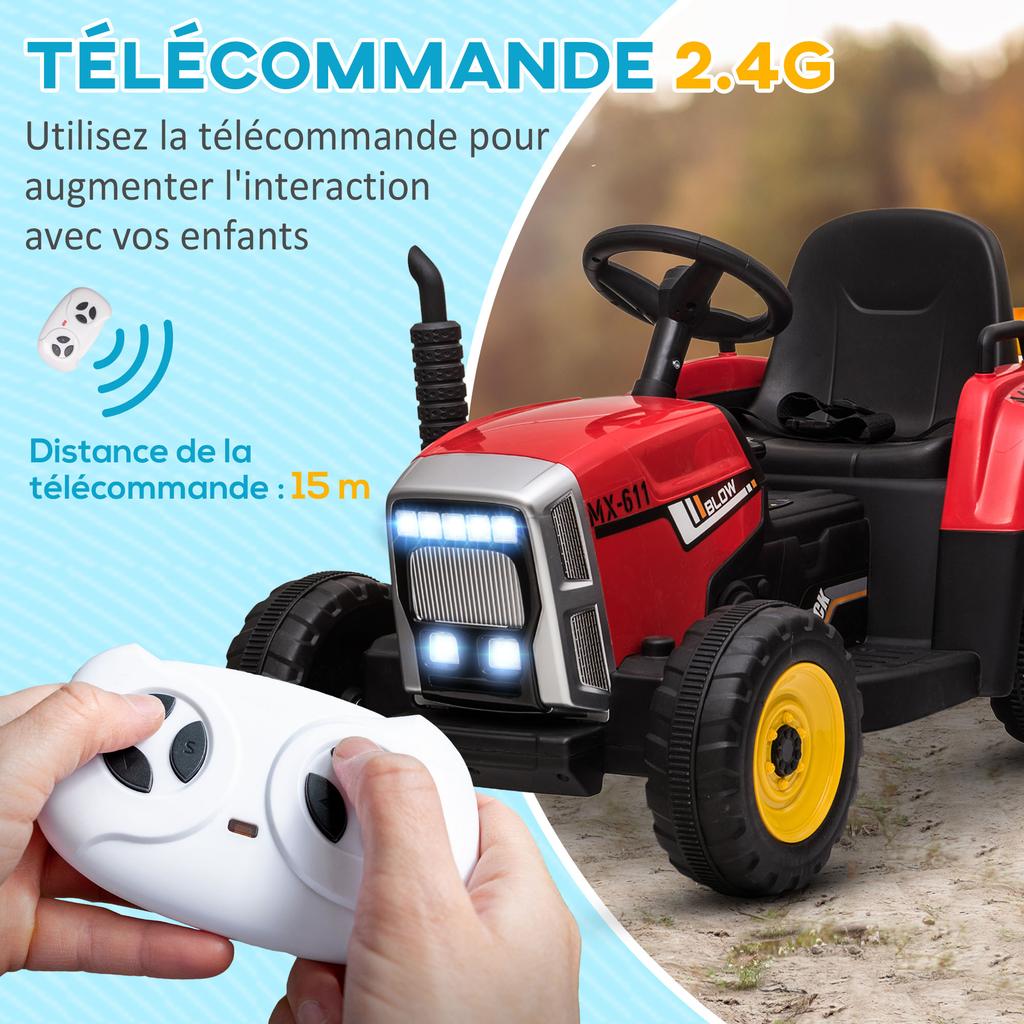 Electric Tractor with Detachable Trailer, for Children 3-6 Years, Remote Control, MP3, Lights