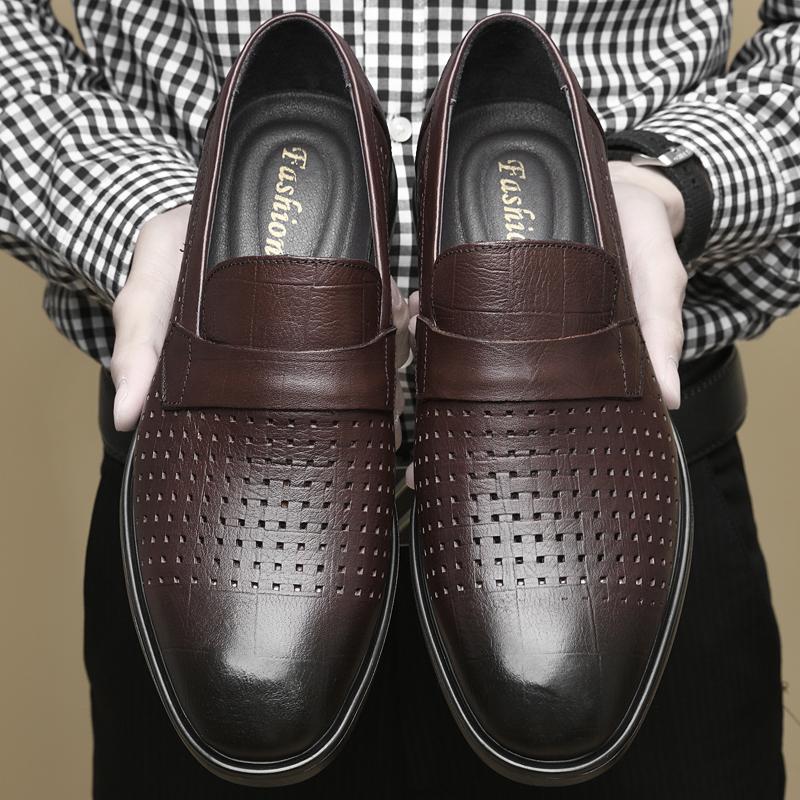 

Весна 2024 года, новые мужские повседневные туфли из воловьей кожи с верхним слоем, брендовые дышащие и удобные кожаные туфли с заостренным носком 44 коричневый