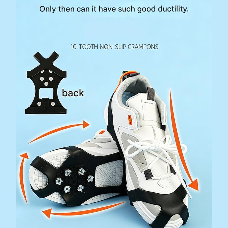 Ice Cleats With 10 Steel Spikes Elastic Traction Aid For Winter Boot Hiking Shoes Covers Ice Grippers Crampons Unisex
