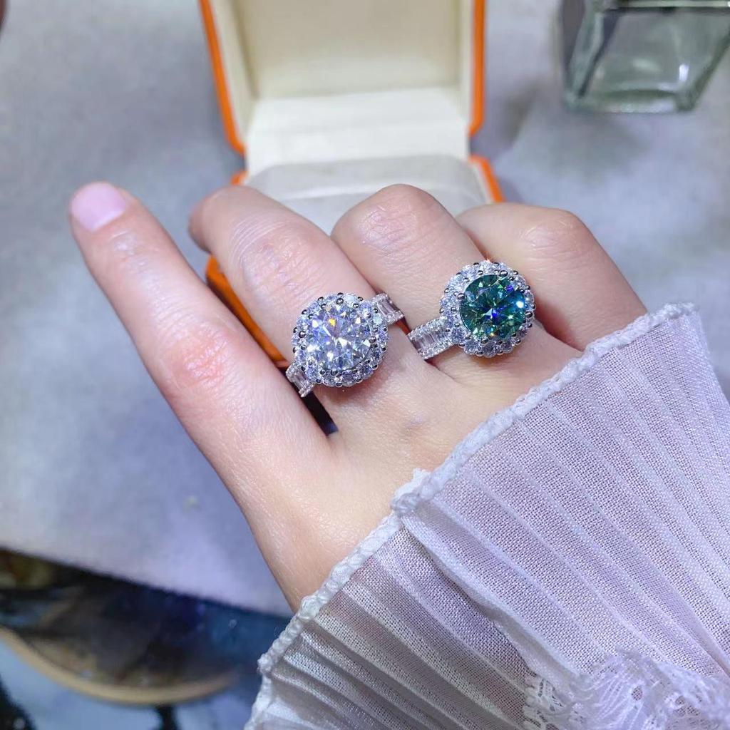 Audrey Style 3-Carat Green Moissanite Ring with Certificate - European and American Fashion.