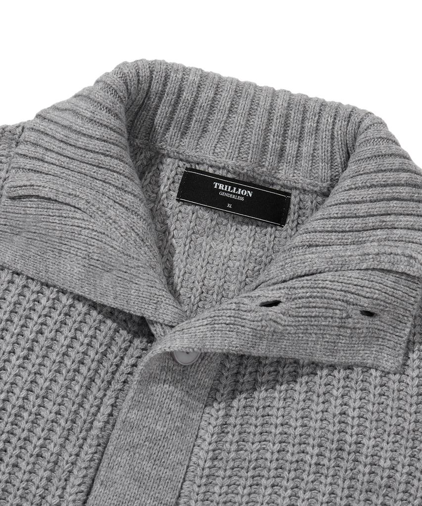 Trillion Washable High-Neck Button-Up Collar Cardigan Knit (Melange Gray)