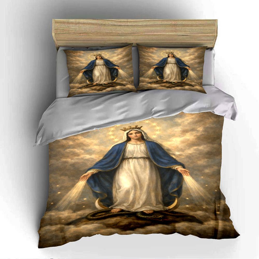 Holy Virgin Mary Pattern Bedding Set Bedding Set (1 Duvet Cover, 2 Pillowcases, Duvet Not Included)