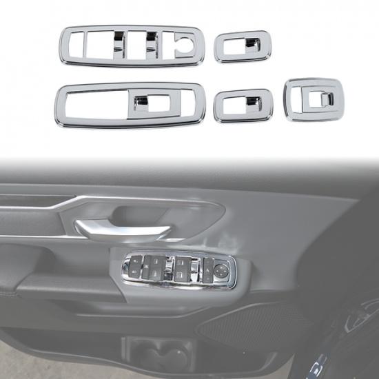 5pcs Car Interior Window Lift Switch Cover Trim for Dodge Ram 1500 2018+ Chrome